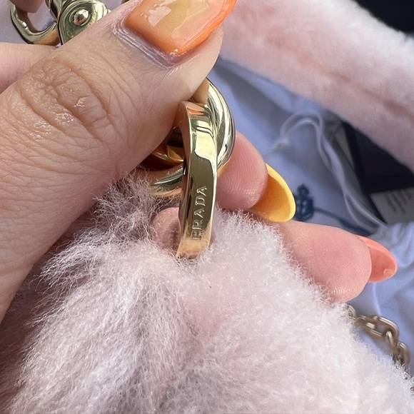 Prada triangle shearling shoulder bag mini with Crosby strap and golden chain - Picture 10 of 11